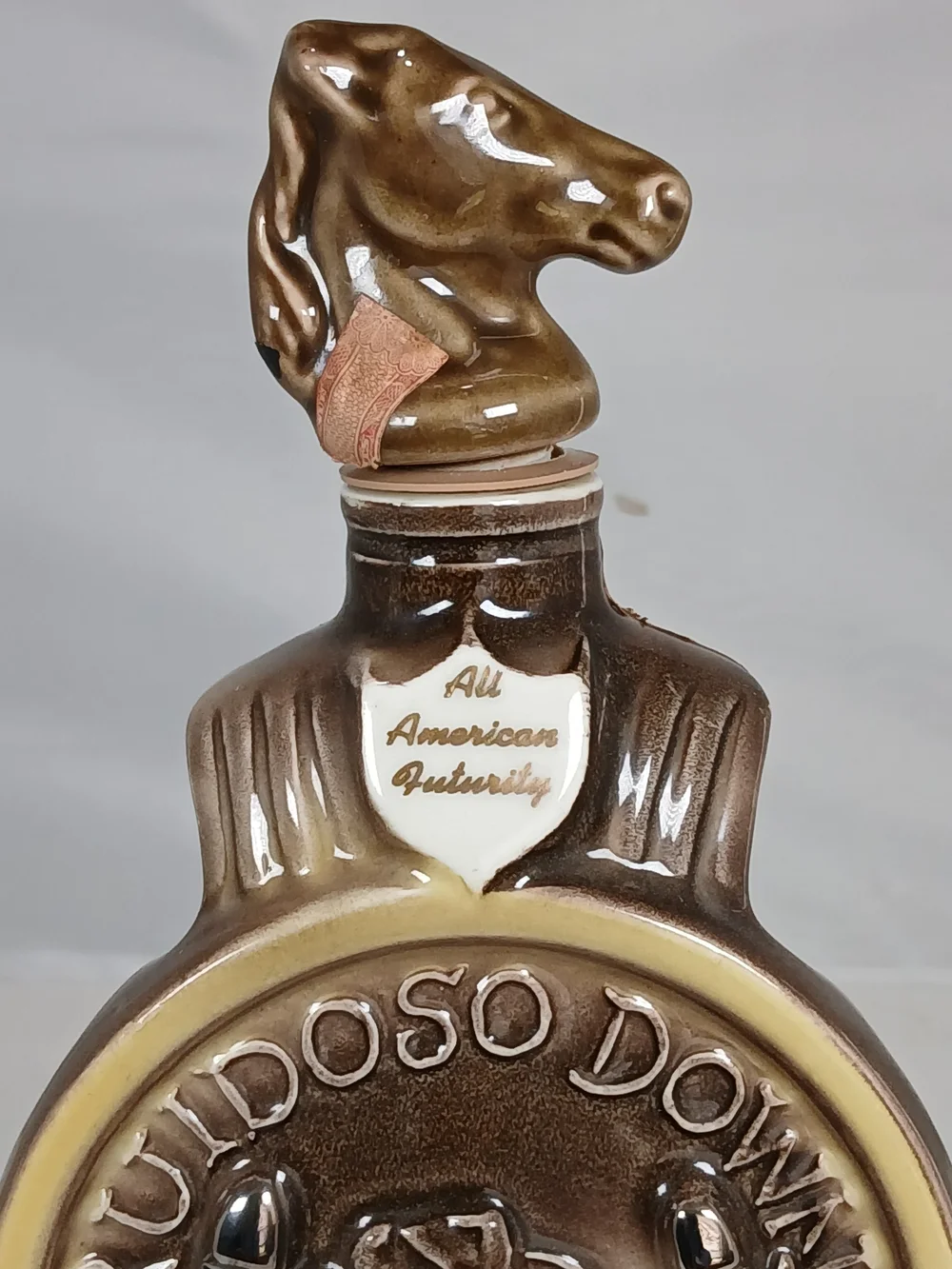 All American Futurity Brown Ceramic Horse Decanter – Decorative Bar Accent